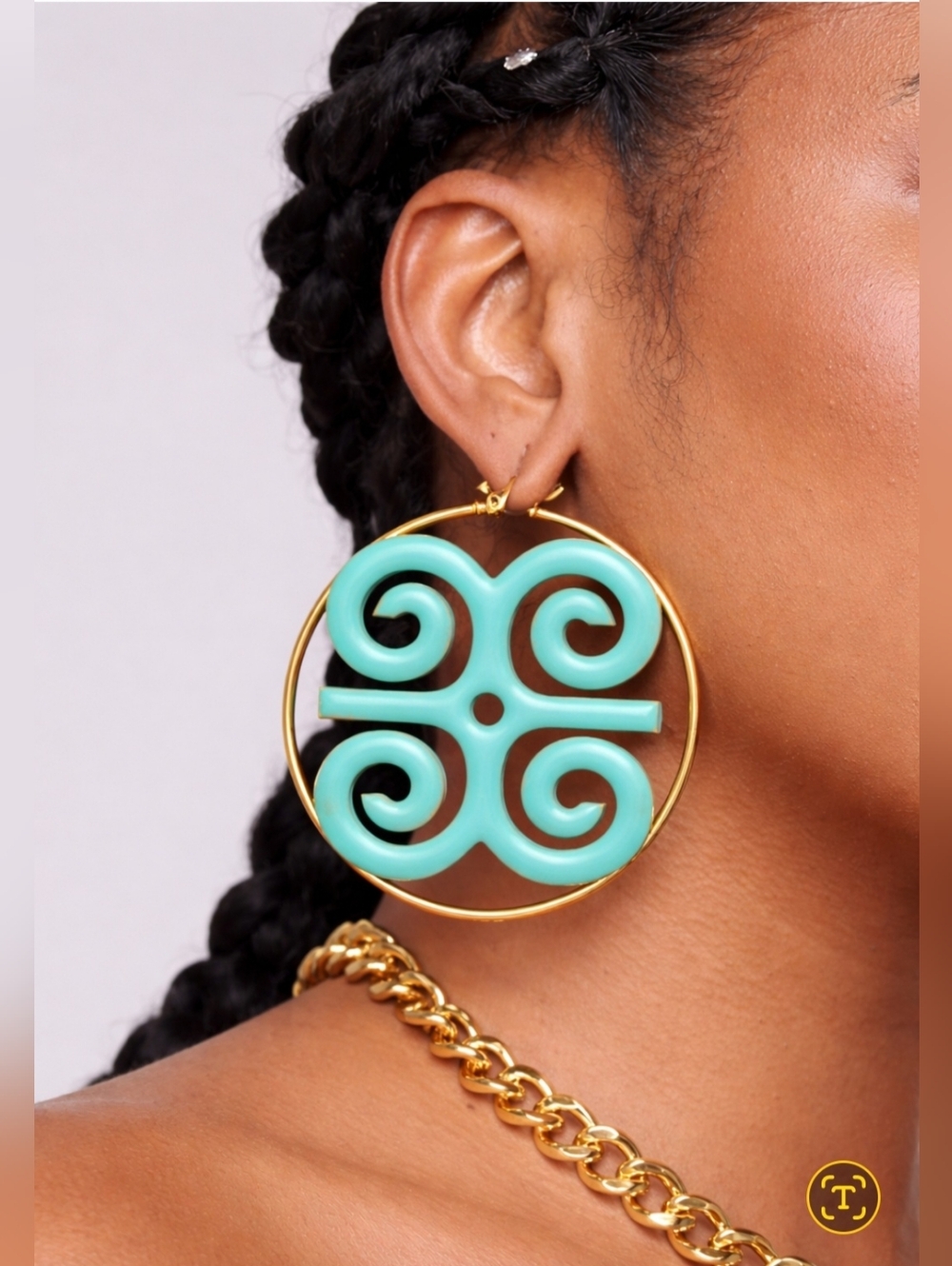 Elegant D'Iyanu 2.5 inch Gold and Turquoise African Earrings!
